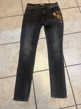 Driftwood Black Skinny Jeans with Floral Embroidery 26